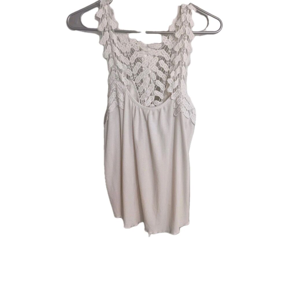 Daytrip Women’s Sz M Cream Tank Racerback Crochet Cotton Rayon Blend